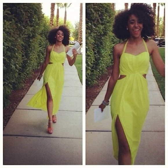 BCBGeneration Neon Green Side Cutouts Halter Tie Maxi Dress - Picture 10 of 10